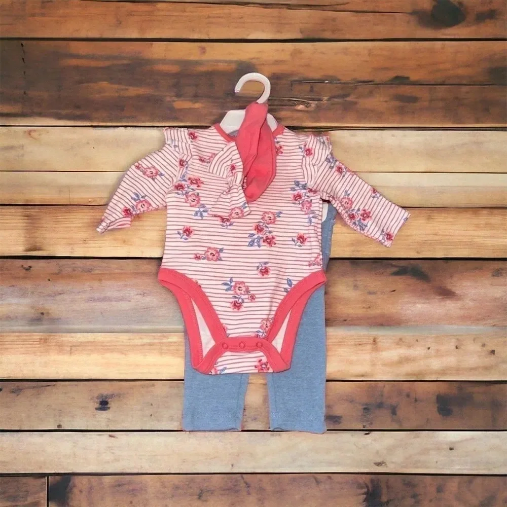 Little Me | Pink & White Floral Ruffle Long-Sleeve Bodysuit Set - 3m